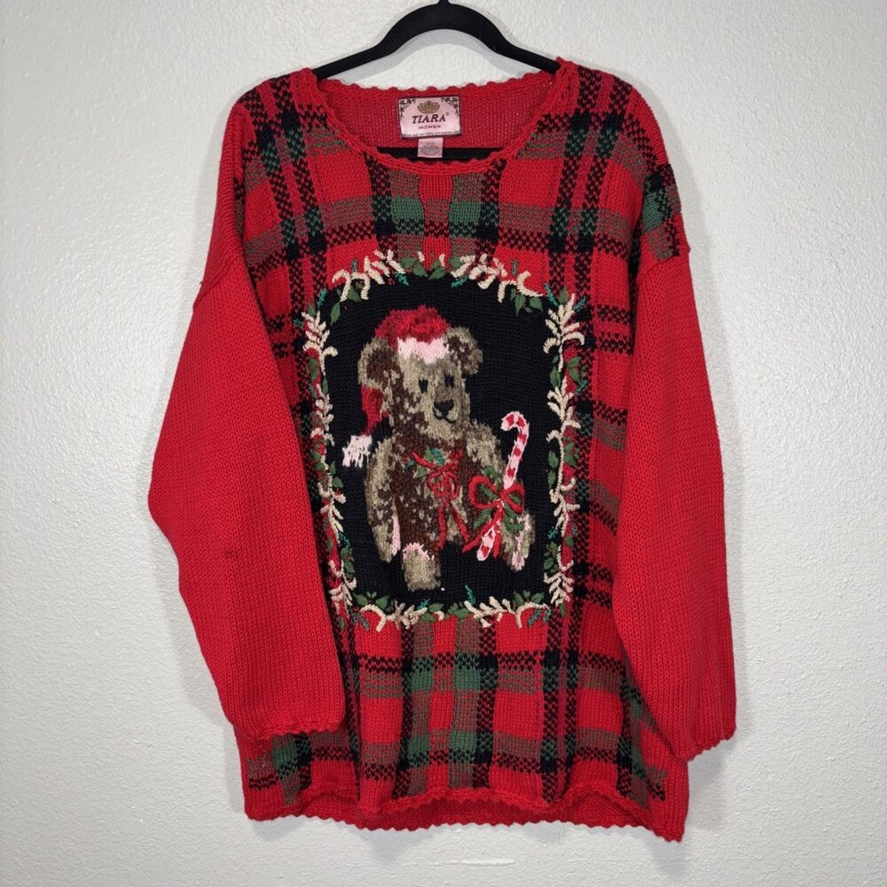 TIARA Collection Vintage 1997 Christmas Bear Sweater Women’s 26/28 Red Holliday